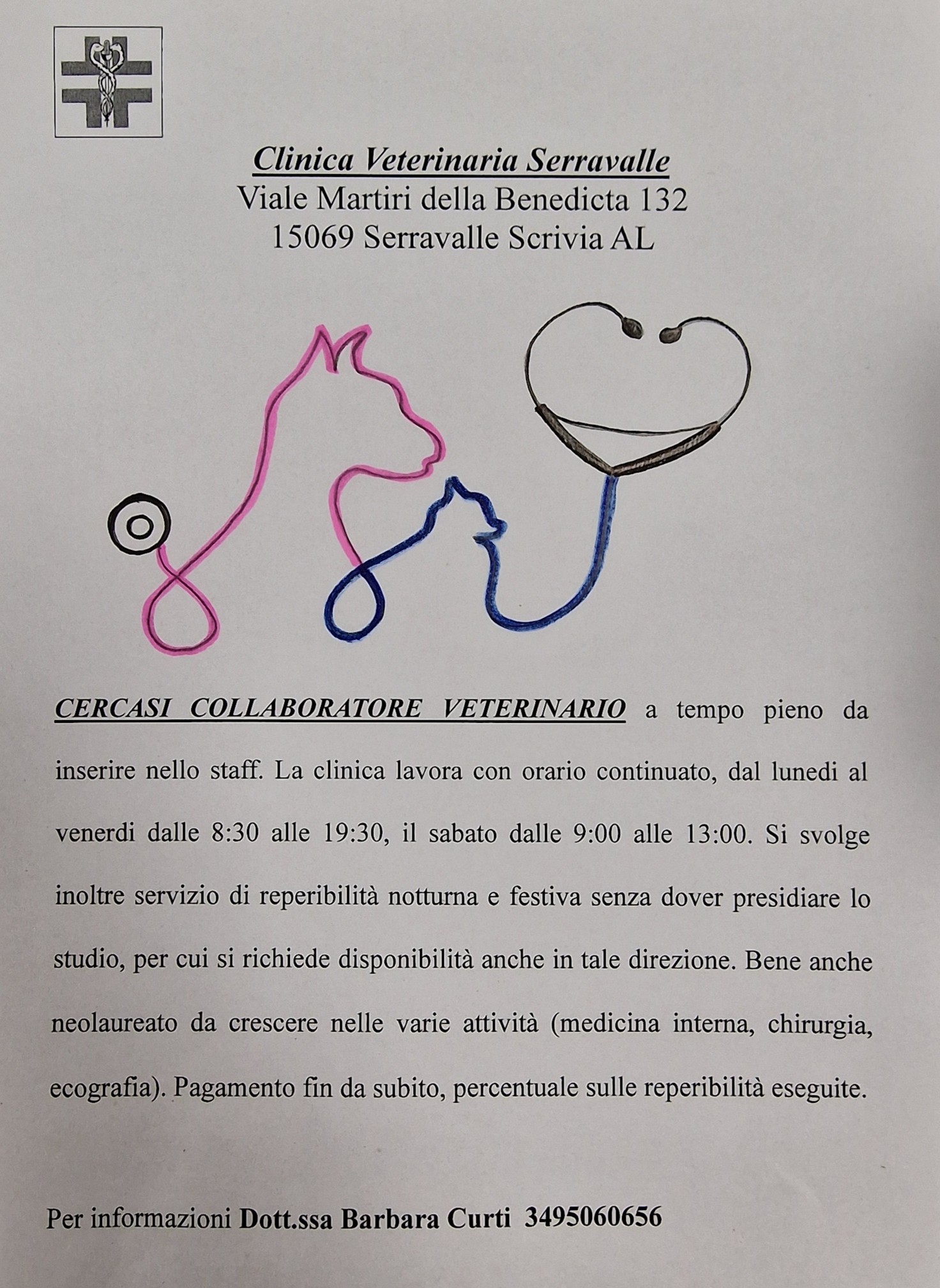 Clinica Veterinaria Serravalle CERCASI COLLABORATORE VETERINARIO a tempo pieno